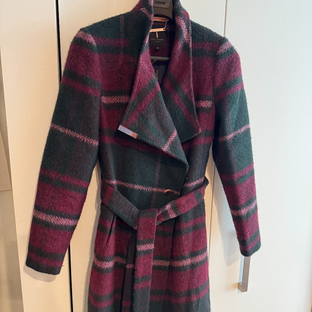Ted Baker Wool Wrap Coat - Berry Plaid
